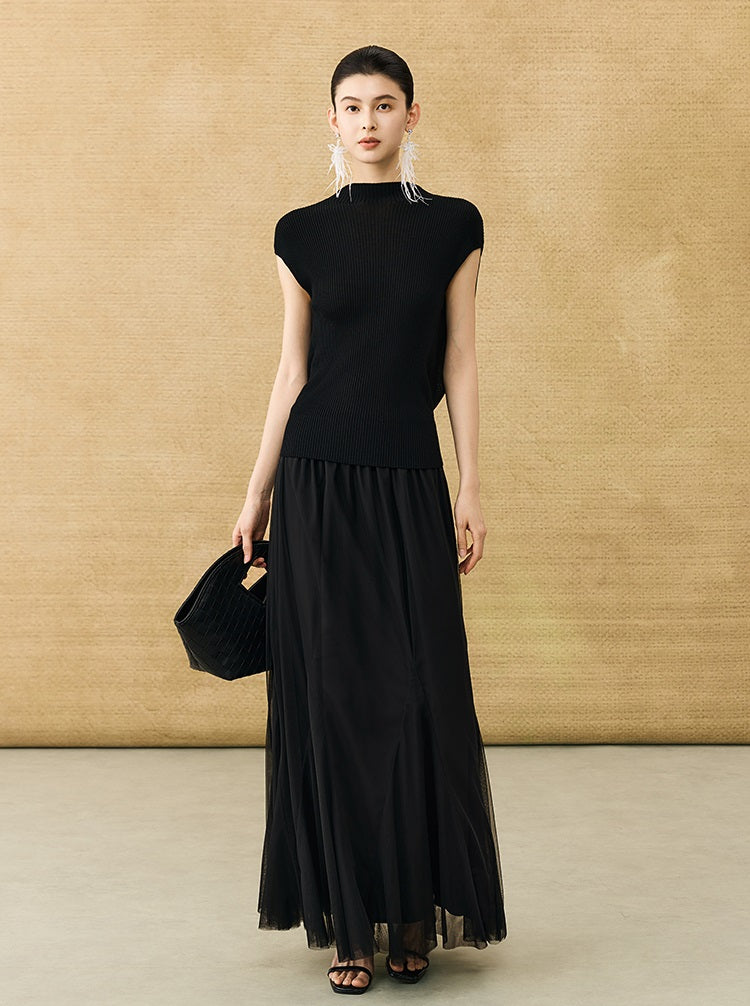 HECO Chinese comfortable neck sleeveless knitted T-shirt - QUEEN.