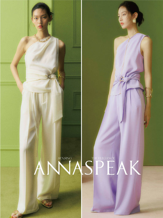 AnnaSpeak Elegant Light Purple and White Long Wide Leg Pants-Kendra