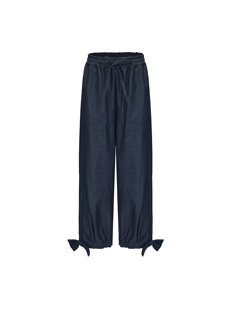 ATELIER MISS LU Bow-embellished Denim Cuffed Pants- KINGDOM.