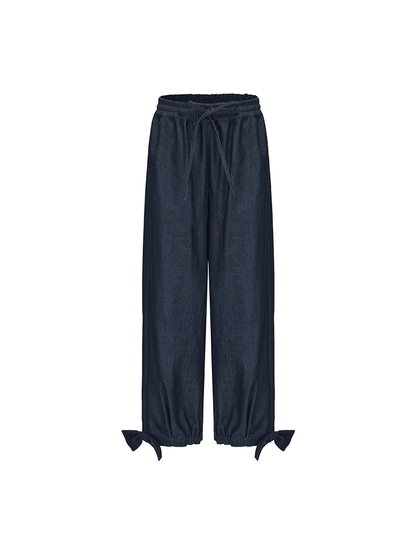 ATELIER MISS LU Bow-embellished Denim Cuffed Pants- KINGDOM.