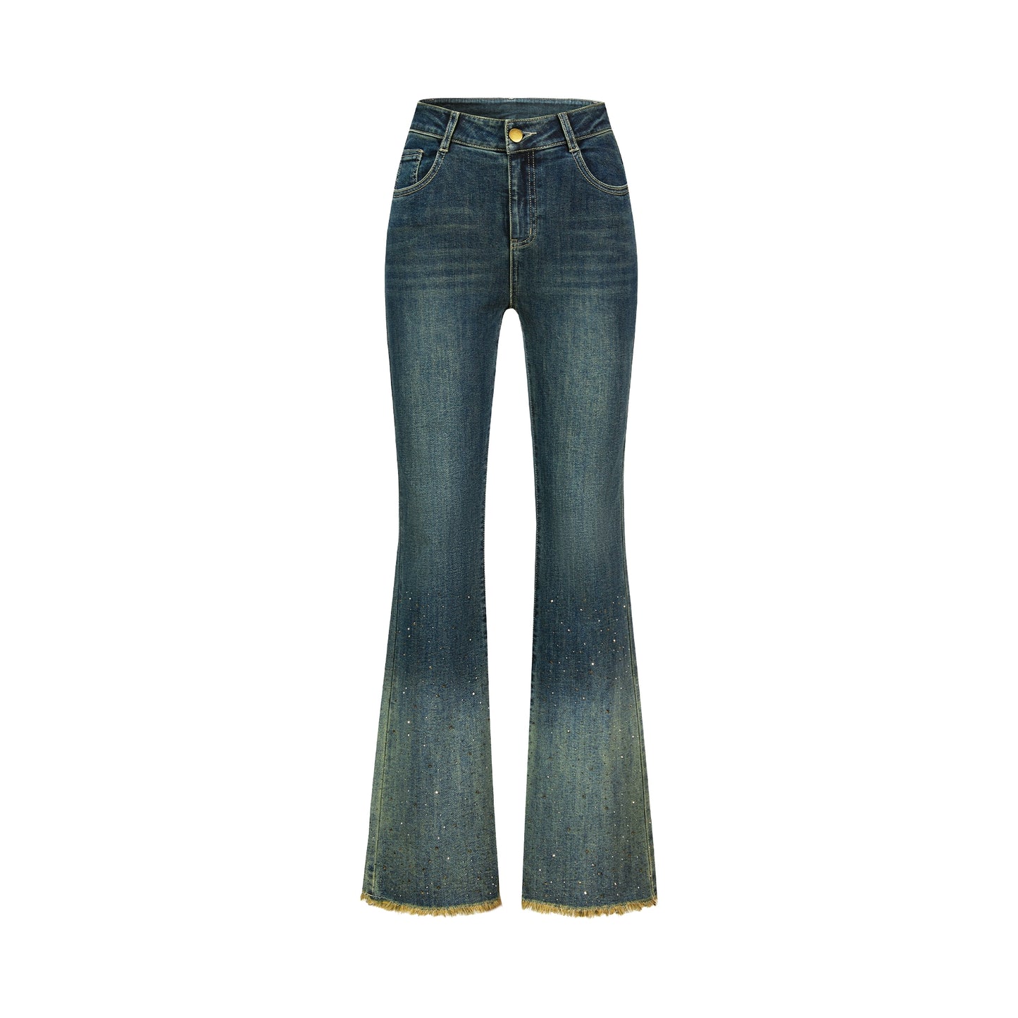 CHICHY vintage dark blue hot diamond gradient bootcut slim pants-OLEG