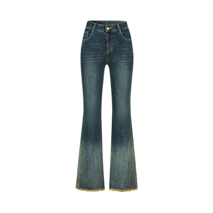 CHICHY vintage dark blue hot diamond gradient bootcut slim pants-OLEG