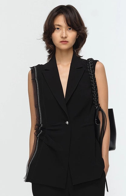 COMME MOI Lu Yan designer's new women's acetate lapel sleeveless slim suit - BROKEN.