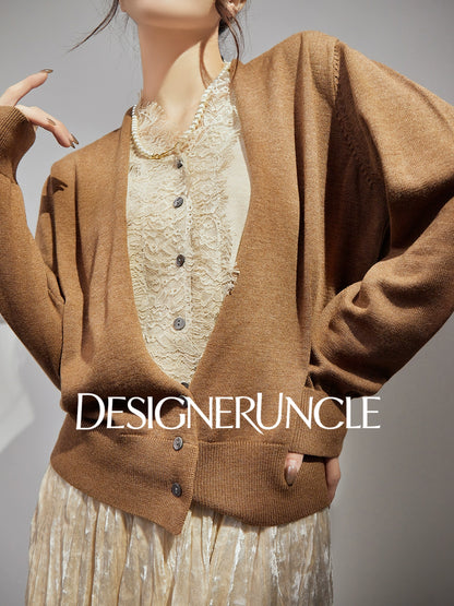 DGU |Caramel Knitted Sweater Silk Fashion Retro Design Light Luxury Niche Top - Josephina.