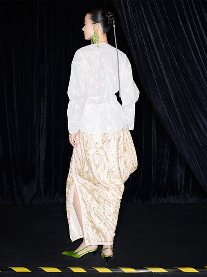 M essential Ma Kai designer Jinghui embroidered fabric upright structure long skirt - WINDA.