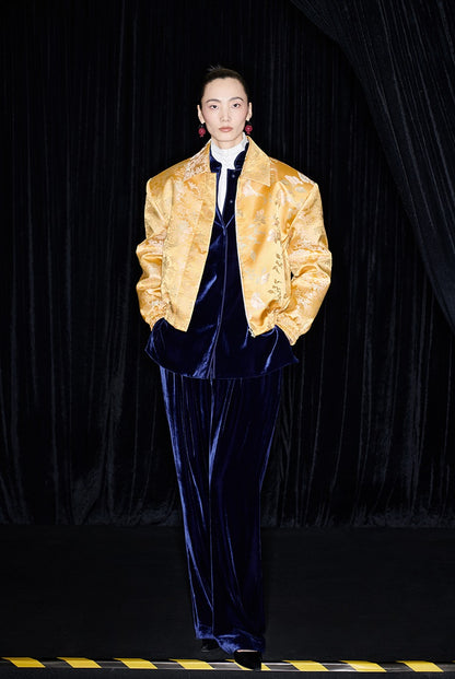 M essential Mackay designer Tanige jacquard panelled wide-shoulder lapel  jacket - INTOH.