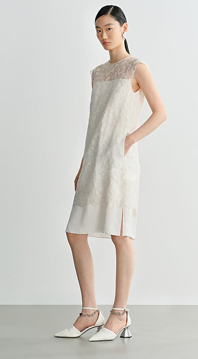 COMME MOI white silk embroidered midi dress - ISREAL.