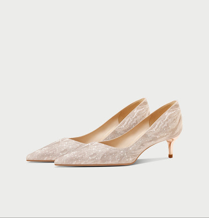 Pjjuu  gold silver stiletto kitten heel Bride Wedding pumps - EVA