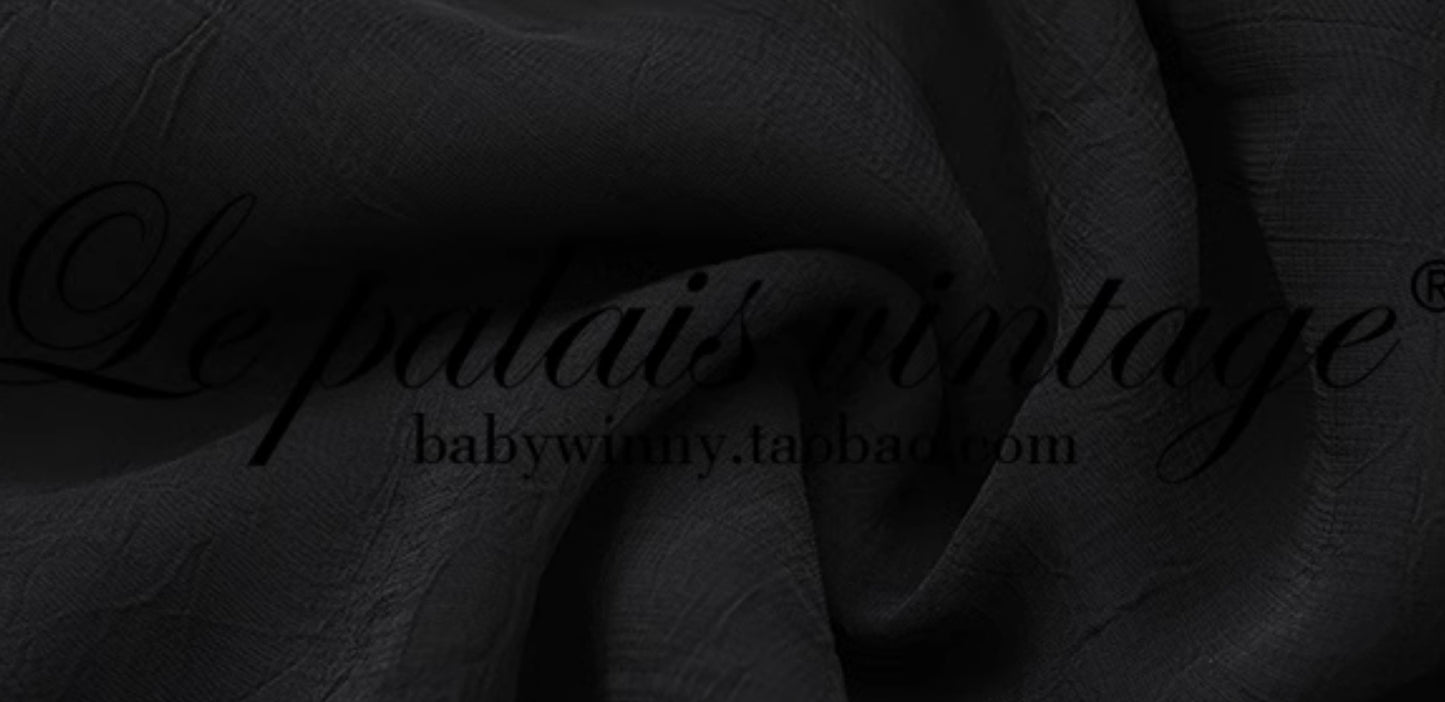 Le Palais Vintage Luxury Black Deep V-Neck Mesh Long Sleeve Top + Long Skirt-LING.