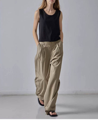 NOTHING WRITTEN Low Classic Casual Pants Women's Summer 2025 New Versatile High-Waisted Slimming Corduroy Straight-leg Wide-leg Pants-KATE'
