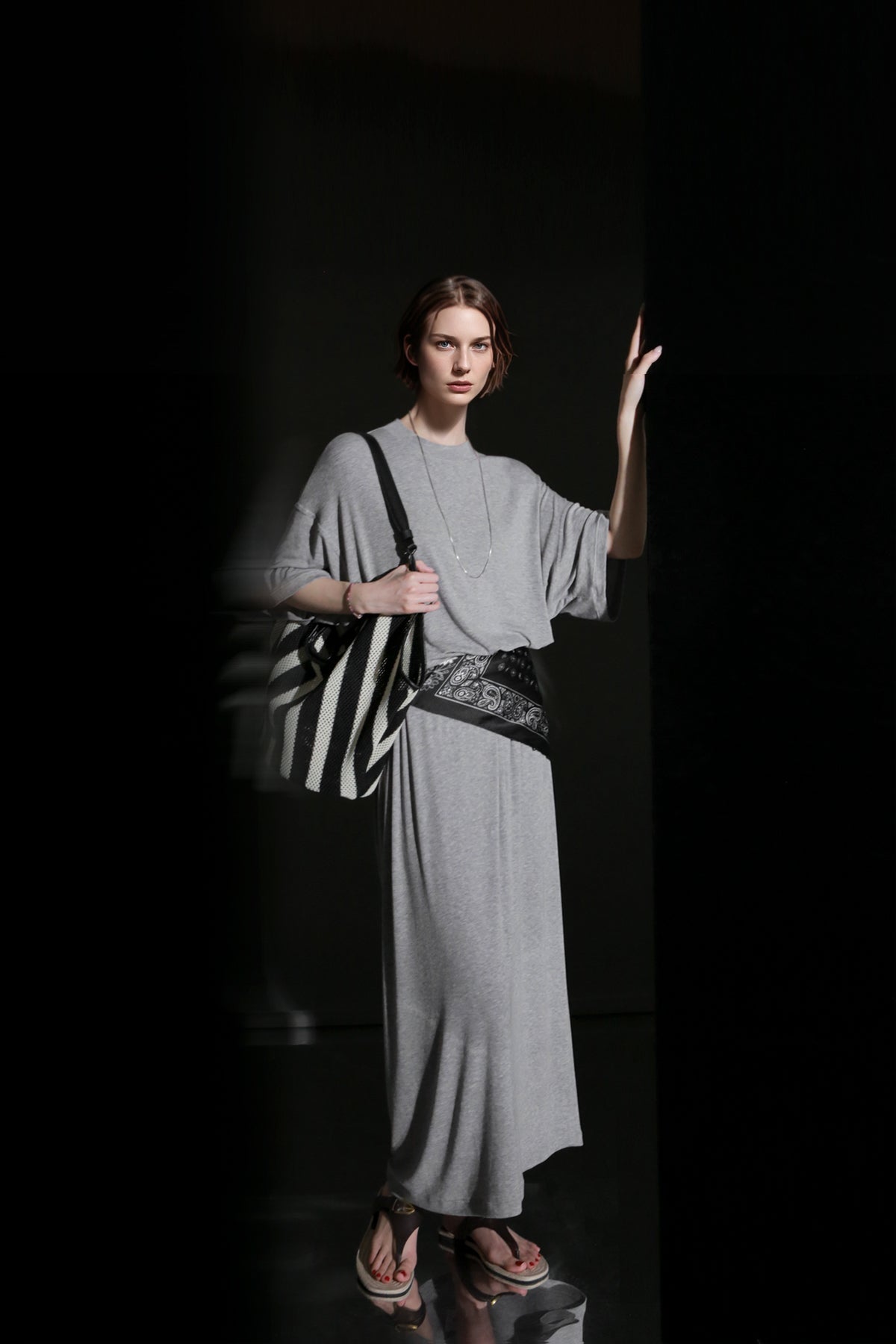 PIAOIN minimalist style nude tencel wool t-shirt skirt versatile dress -LYDIA