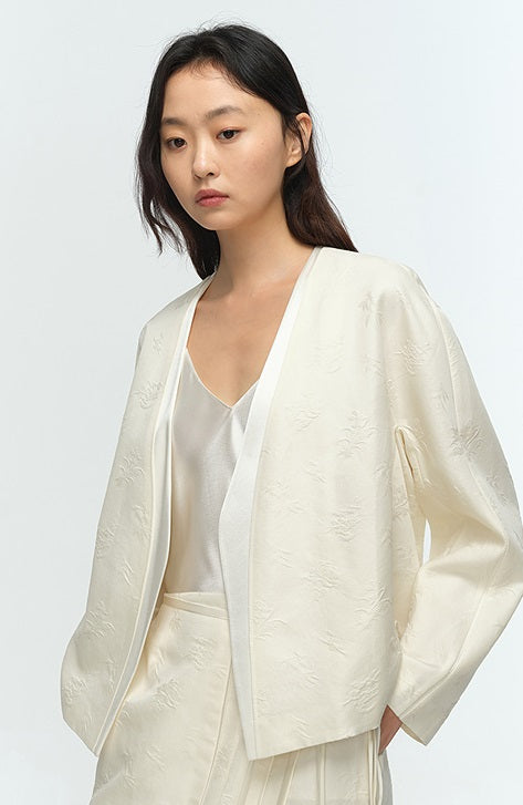 COMME MOI Lu Yan designer's new women's high-intelligence silk wool jacquard spliced suit - BREAT.