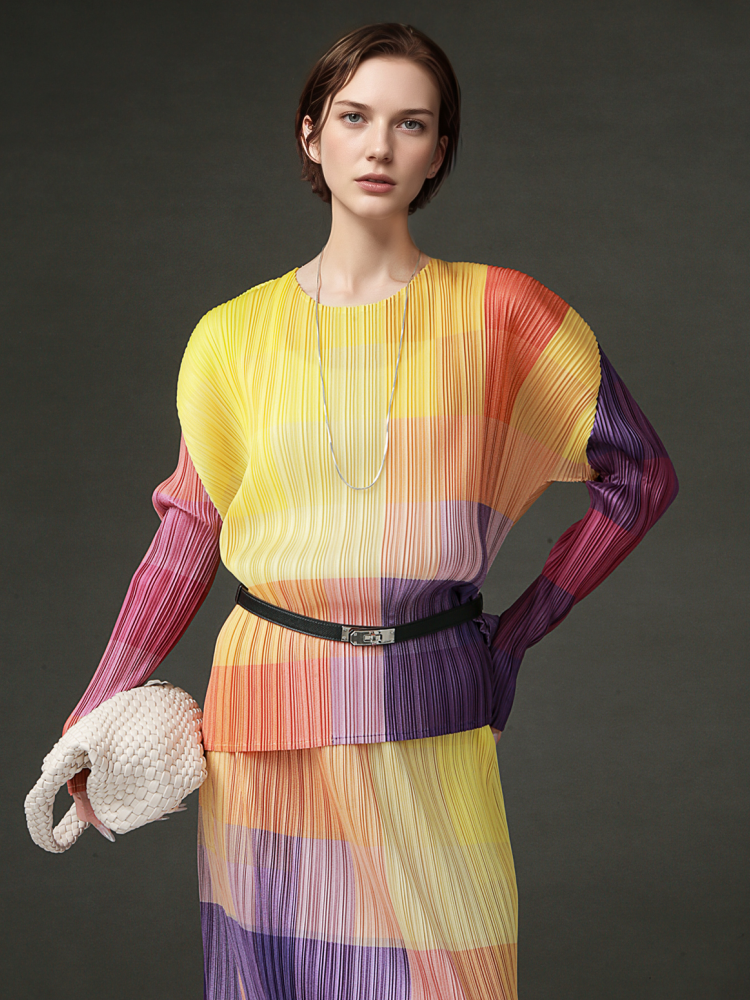 PIAOIN Miyake style light luxury slim pleated women's versatile T-shirt - ARLOV