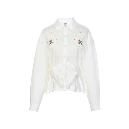 FAME embroidered beaded long-sleeved shirt - GOLDY