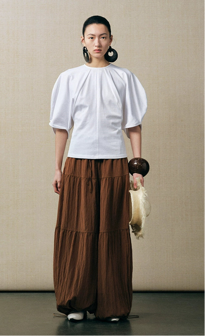 ZHUCHONGYUN cotton curved cut silhouettes white blouse-ISHIDA.