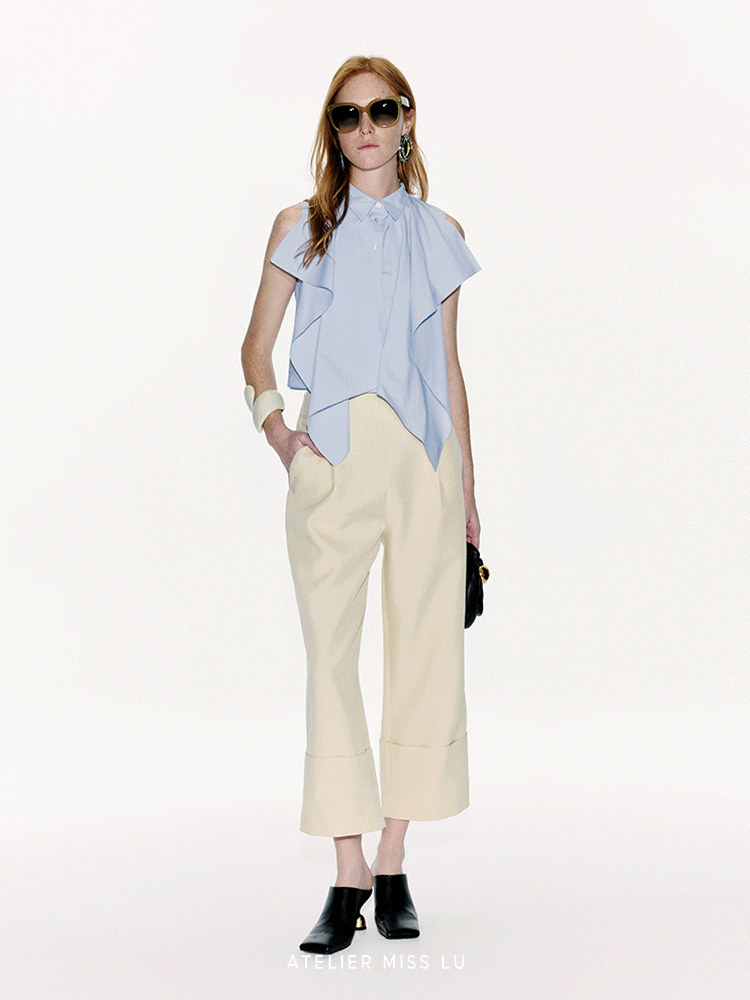 ATELIER MISS LU Fold-Over Leg Design Straight Cropped Pants - JAZZ.
