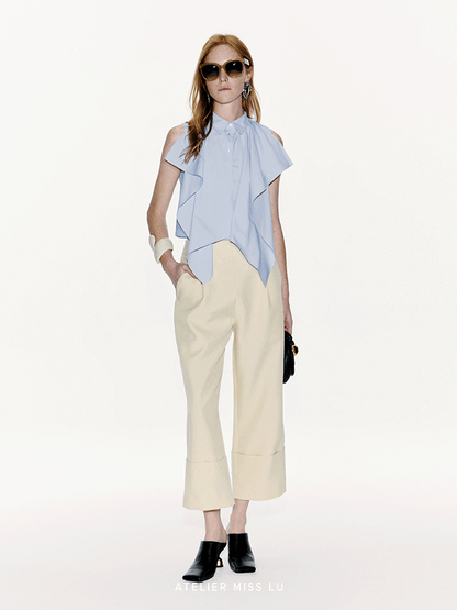 ATELIER MISS LU Fold-Over Leg Design Straight Cropped Pants - JAZZ.
