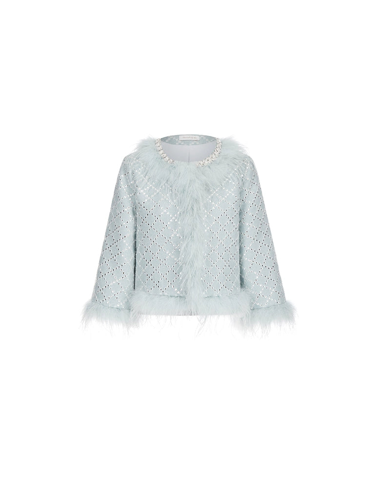 Wardrobes by Chen Luxury Long Sleeve Diamond Feather Jacket/ Strapless Dress-Red