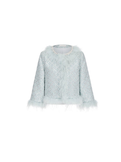 Wardrobes by Chen Luxury Long Sleeve Diamond Feather Jacket/ Strapless Dress-Red