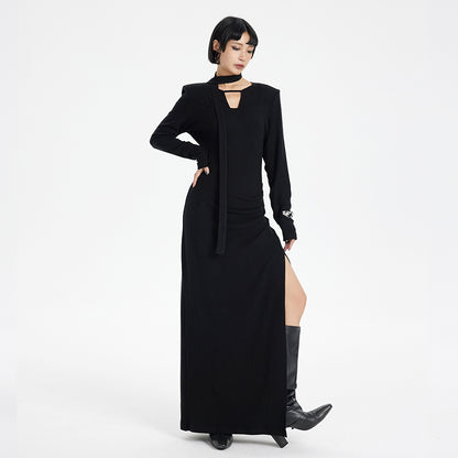 TINY IN lace-up cut-out waist slit maxi dress-MOTO
