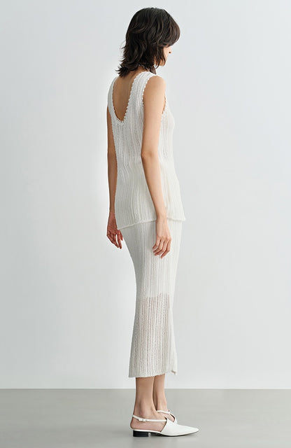 COMME MOI  women's cut-out raw edge knitted straight skirt - NAOMI.