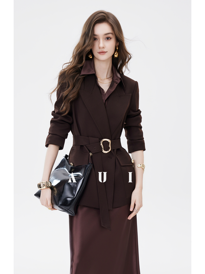 AUI Maillard polo collar blazer sense light workplace commuter waist suit - Aera.