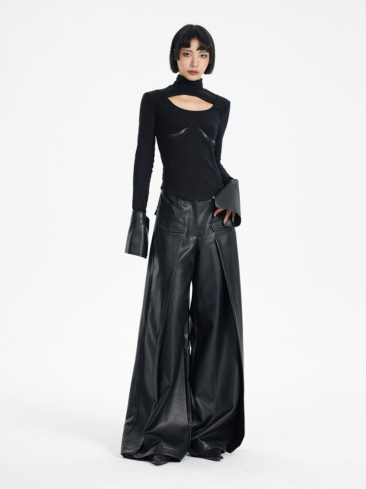 TINY IN black high waist casual wide leg long pants-EMI
