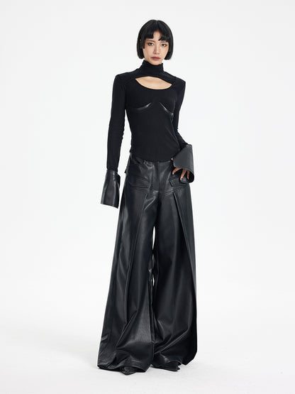 TINY IN black high waist casual wide leg long pants-EMI