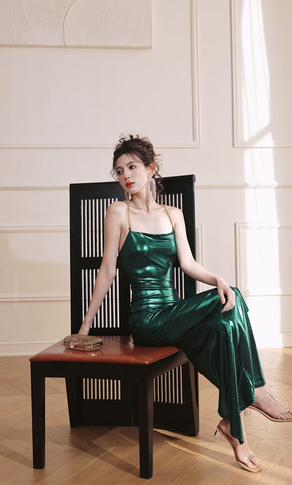 DOLLY Luxury Green Sleeveless Slim Fit High Waist Sexy Dinner Date Dress-KRASS