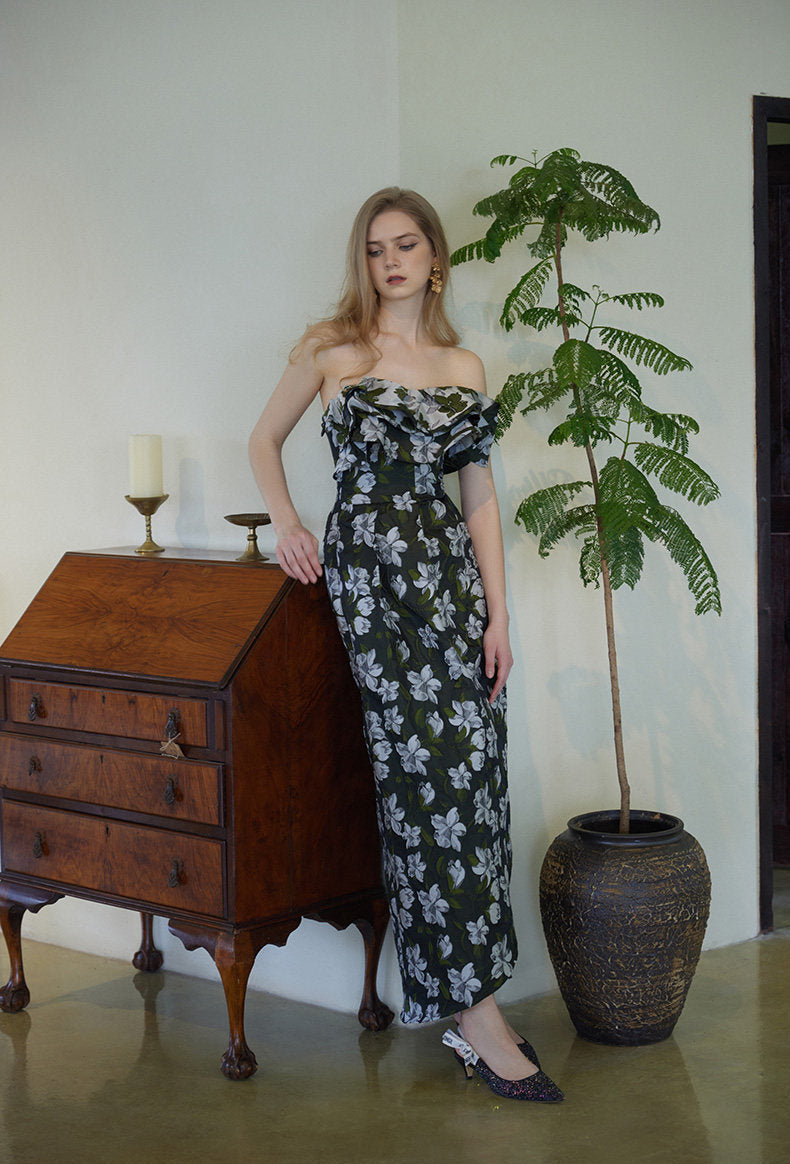 GOUDIN Long elegant floral sleeveless dress-TIM.