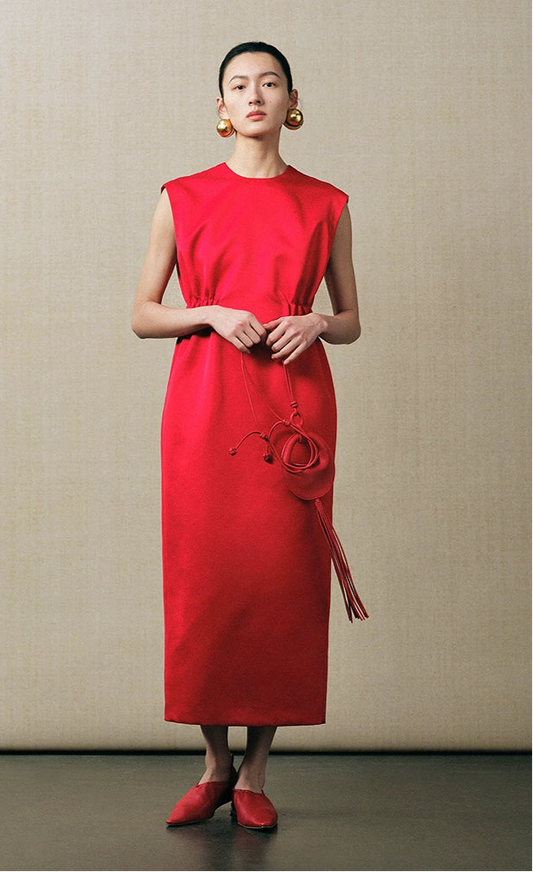ZHUCHONGYUN Red high neckline sleeveless maxi dress-PASA.