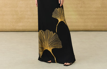 HECO Chinese draped skirt summer fashion ginkgo print skirt set - AFLORAL.