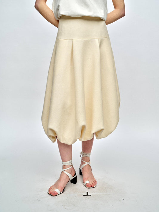 SERRER Beige shirred patchwork design bubble skirt - GABRIEL.