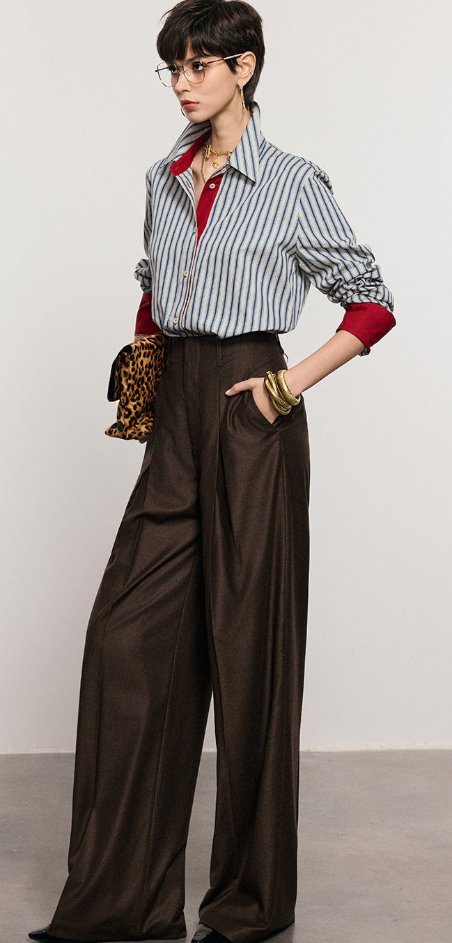ANNASPEAK cotton up-and-down loose slimming striped long-sleeved long shirt-KILO.