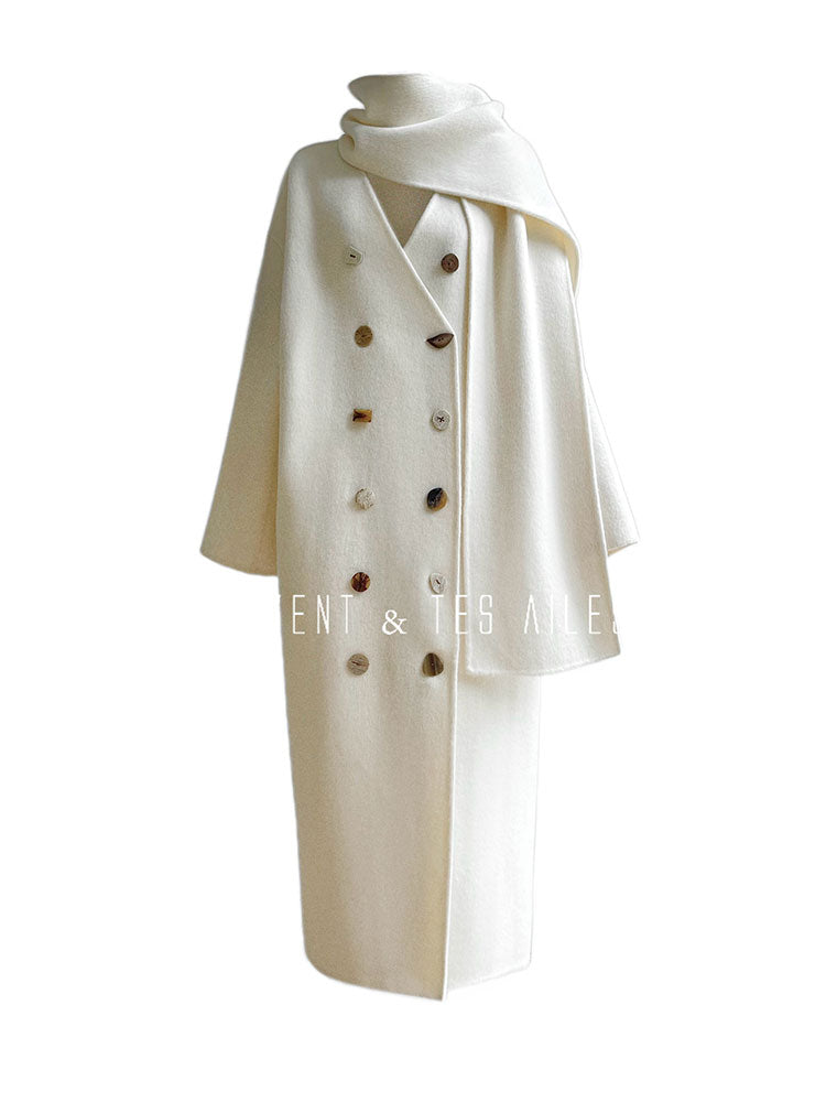 LE VENT&TES AILES Luxury winter camel hair tweed scarf jacket coat-ROSA.