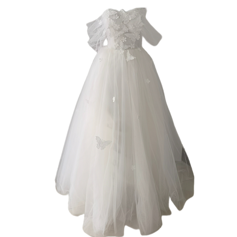 DOLLY Elegant White Off Shoulder Short Sleeve Flower Wedding Dress-SOPHIE  (V)