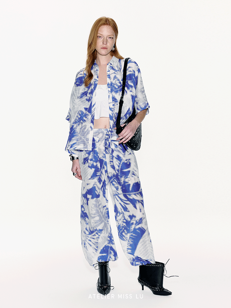 ATELIER MISS LU Printed Mulberry Silk And Linen-blend Top - LEVIIN.
