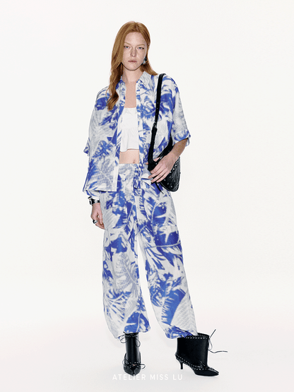ATELIER MISS LU Printed Mulberry Silk And Linen-blend Top - LEVIIN.
