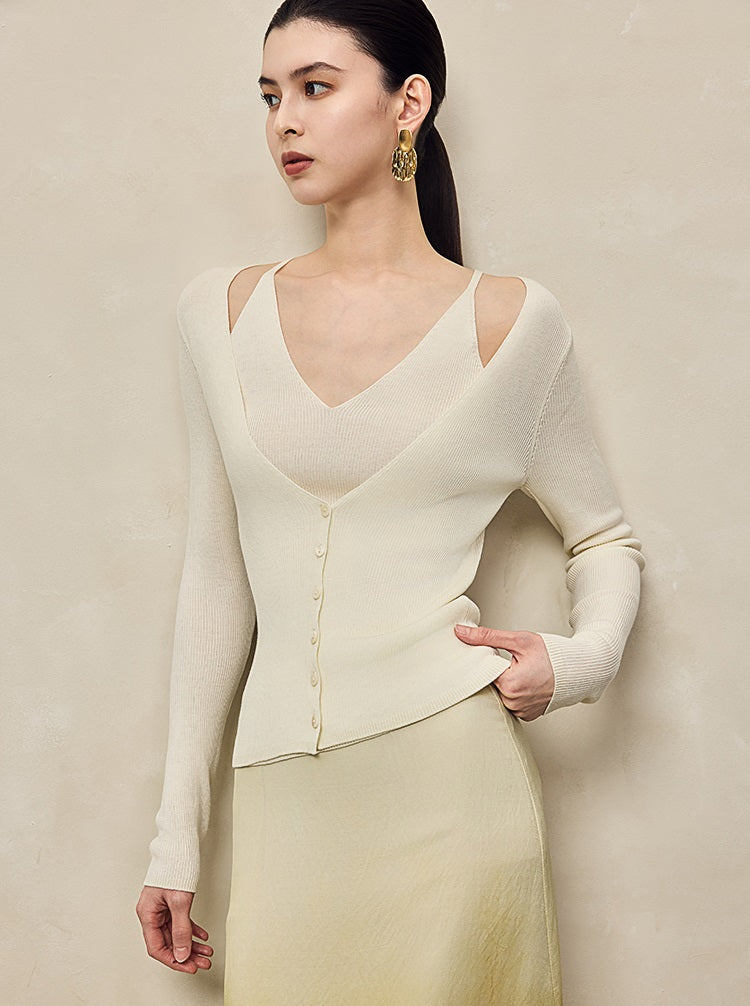 HECO Two Layered Knitted Long Sleeve Tops for Women - LIFE.