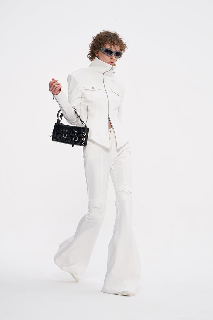 ANNAKIKI White four-pointed star function motorcycle short jacket-TROYARD