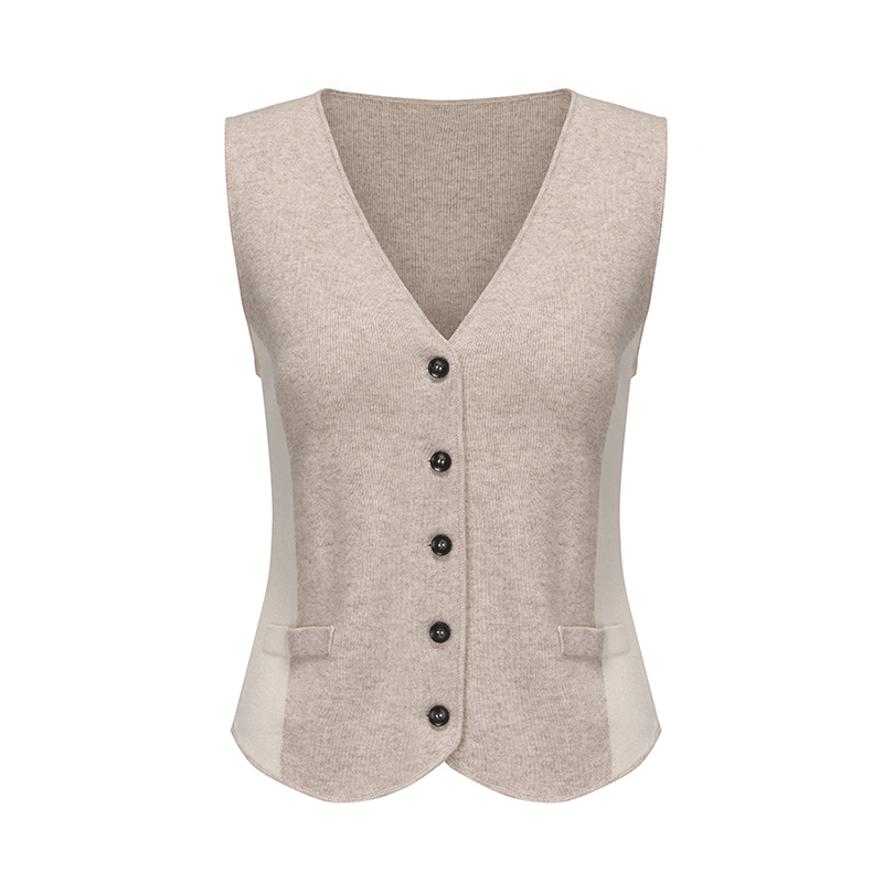 ATELIER MISS LU Fall/Winter Contrast Cashmere and Wool Blend Vest - CHERRY