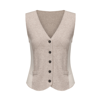 ATELIER MISS LU Fall/Winter Contrast Cashmere and Wool Blend Vest - CHERRY