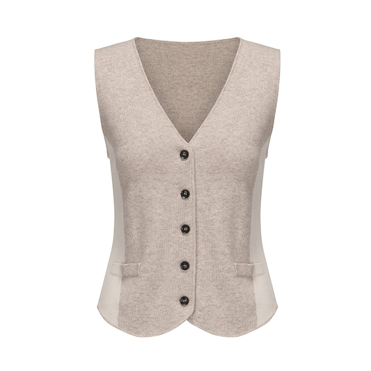 ATELIER MISS LU Fall/Winter Contrast Cashmere and Wool Blend Vest - CHERRY