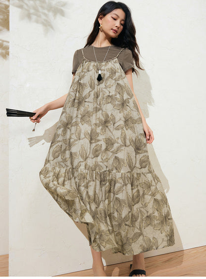 Sushe French Tencel Bubble Crinkled Slip Dress Acetate Short Sleeve T-Shirt -GWEN