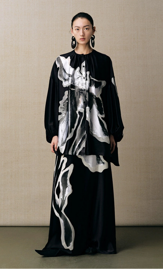 ZHUCHONGYUN puff sleeve loose long-sleeved top-NACY.