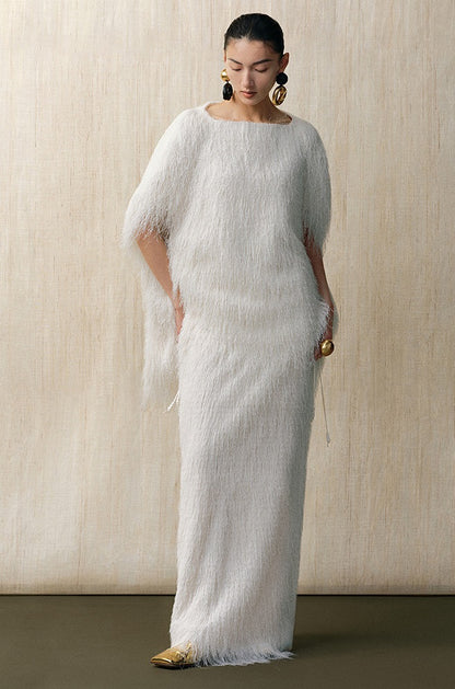 ZHUCHONGYUN  snow-white fringe loose straight long skirt-SOUH.
