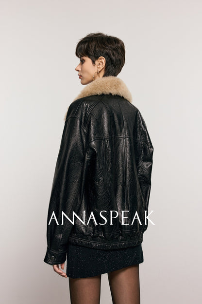 ANNASPEAK ROSSO Red Label Lambskin Detachable Wool Collar Vintage Jacket-XAVIER.