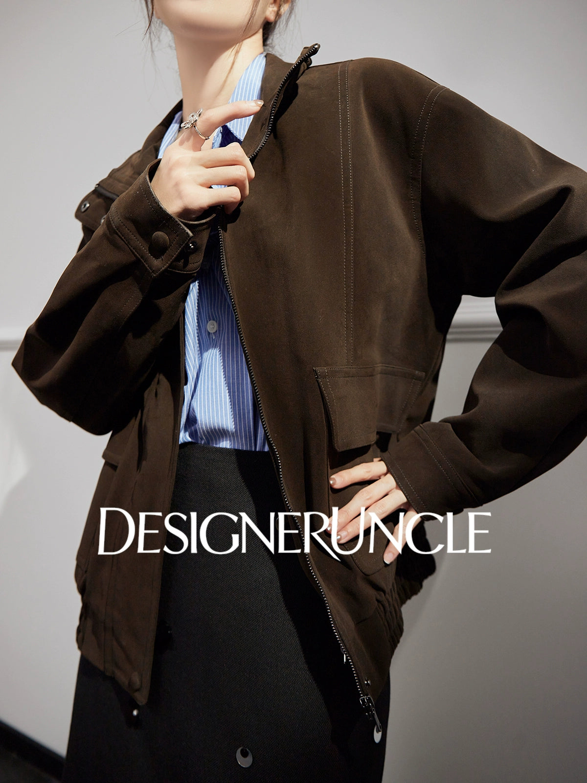 DGU|Dark Coffee Top Women's Autumn New High-end Retro Loose Slimming Versatile Casual Top - STICK ?