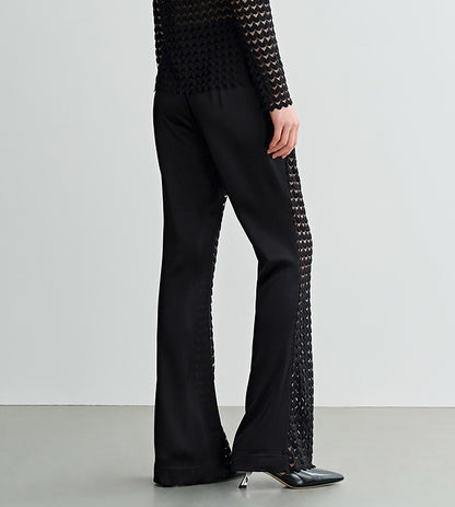 COMME MOI summer black cut-out satin panel flared pants - MADELYN.