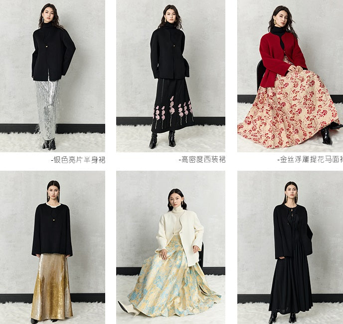 HECO winter double-sided woolen  black red apricot coat women - glory.